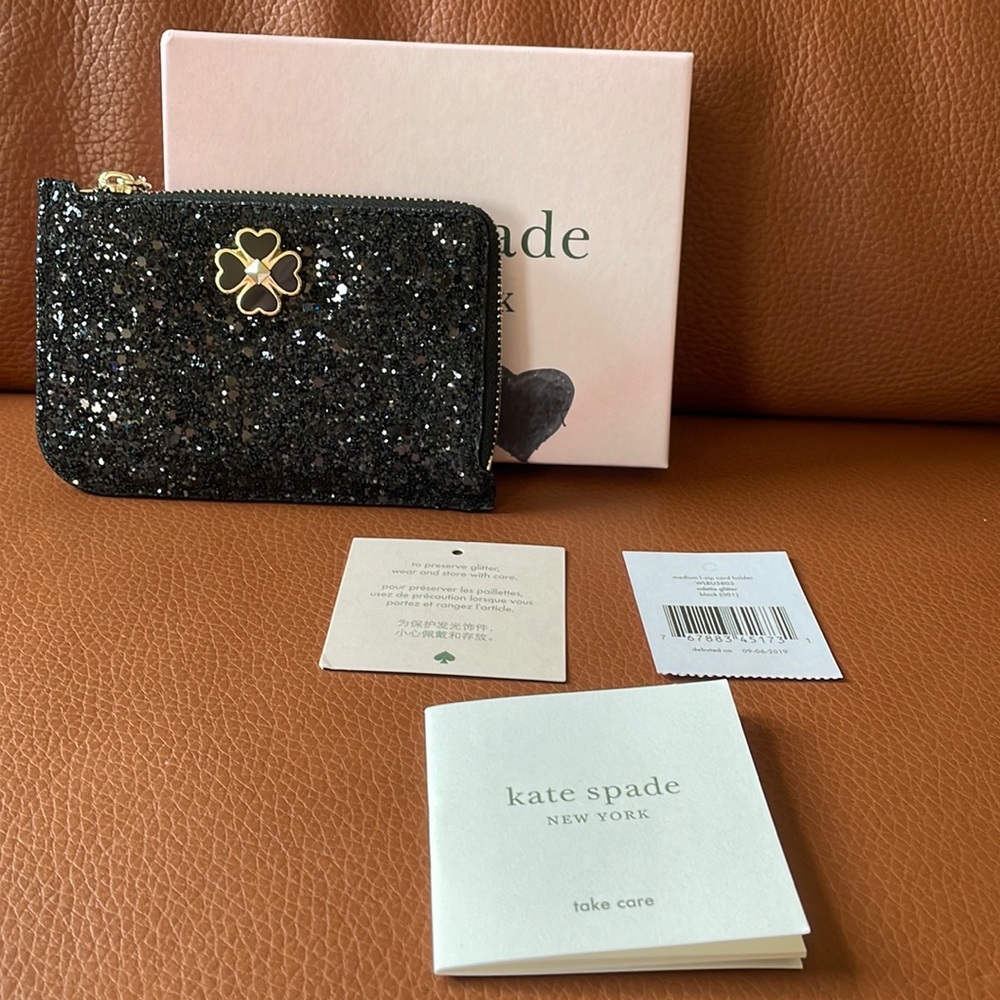 Black Sequin mini card holder from Kate Spade (NWT)